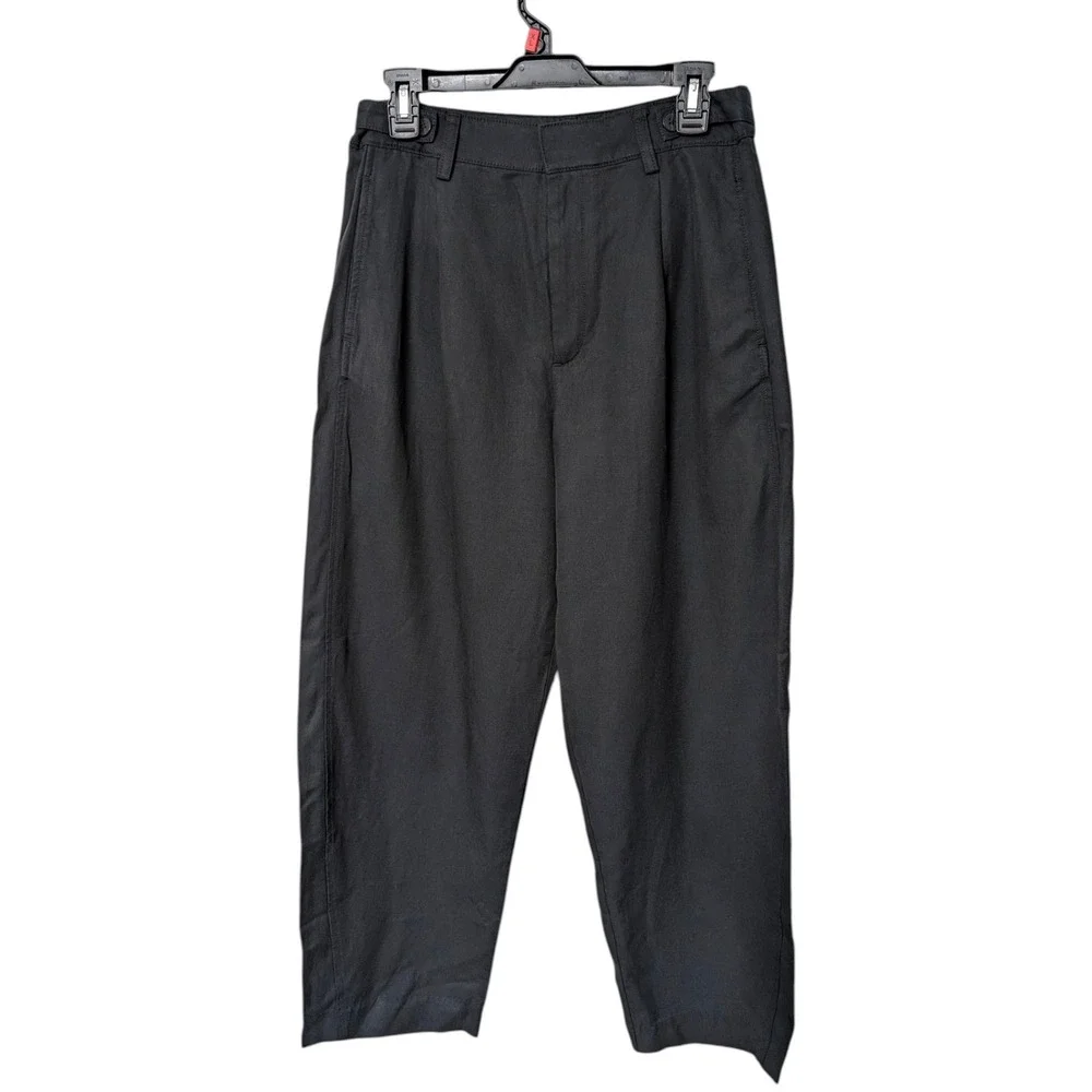 Madewell Barrel-Leg Trouser Pant Black Drapey Twill Lyocell Linen Pleated Size 8